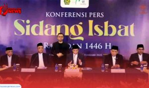 Doc. Menteri Agama RI didampingi Ketua Komisi VIII DPR RI dan Ketua Majelis Ulama Indonesia (MUI) memberikan keterangan pers usai sidang isbat penetapan 1 Ramadan 1446 H di Kantor Kementerian Agama, Jakarta, pada 29 Februari 2025. Keputusan ini diambil berdasarkan hasil rukyat dan hisab yang dilakukan di berbagai wilayah Indonesia. (Foto Dokumentasi: Kementerian Agama).