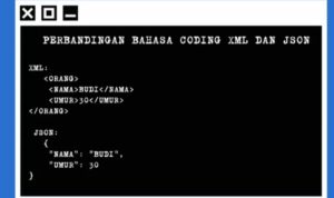 Doc. Perbandingan format data XML dan JSON dalam menyimpan informasi JSON lebih ringkas dan mudah dibaca sedangkan XML menggunakan struktur tag yang lebih panjang dan kompleks JSON banyak digunakan dalam sistem dan aplikasi modern karena lebih efisien dan sederhana. (Foto Dokumentasi: www.mediusnews.com).