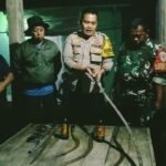 Doc. Seorang anggota kepolisian dari Polsek Subang, didampingi Babinsa dan warga setempat, menunjukkan barang bukti berupa senjata tajam dan minuman keras yang ditemukan di kamar kos saat penggerebekan di Blok Dangdeur, Kelurahan Dangdeur, Subang, pada Minggu (16/3) dini hari. (Foto Dokumentasi: Benny Rusli).