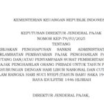 Doc. Tangkapan layar Keputusan Direktur Jenderal Pajak Nomor KEP-79/PJ/2025 yang menetapkan kebijakan penghapusan sanksi administratif atas keterlambatan pembayaran Pajak Penghasilan Pasal 29 dan penyampaian Surat Pemberitahuan Tahunan (SPT) Pajak Penghasilan Orang Pribadi Tahun Pajak 2024, sehubungan dengan libur nasional dan cuti bersama Hari Suci Nyepi serta Hari Raya Idulfitri 1446 Hijriah. (Foto Dokumentasi: Eko Wahyu).