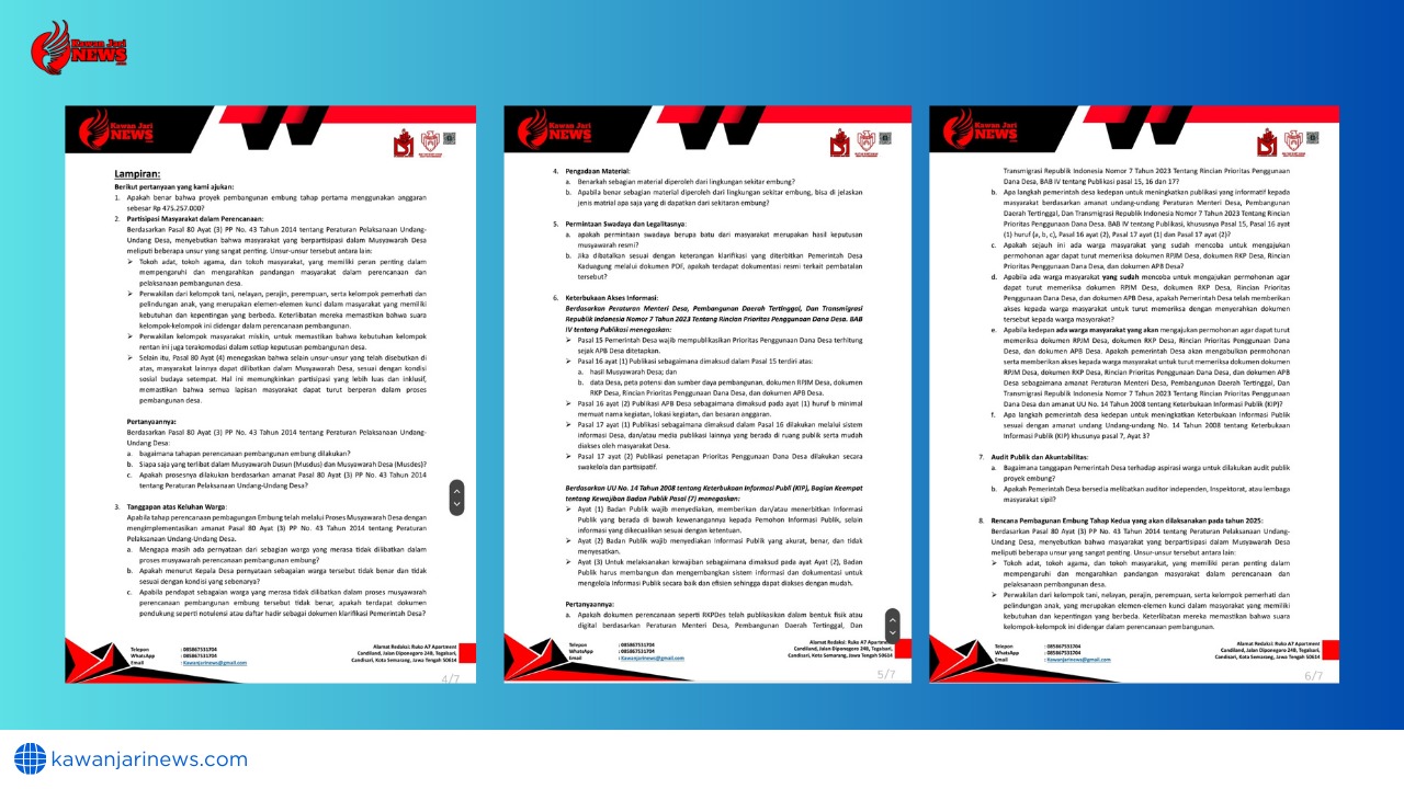 Doc. Tangkapan layar Surat Susulan Permohonan Wawancara Tertulis Nomor: 009/Red-KJN/IV/2025 yang dikirimkan oleh Redaksi Kawanjarinews.com kepada Kepala Desa Kaduagung, Kecamatan Karangkancana, Kabupaten Kuningan. Hingga berita ini ditayangkan, belum ada jawaban tertulis dari pihak pemerintah desa. (Foto Dokumentasi: kawanjarinews.com).