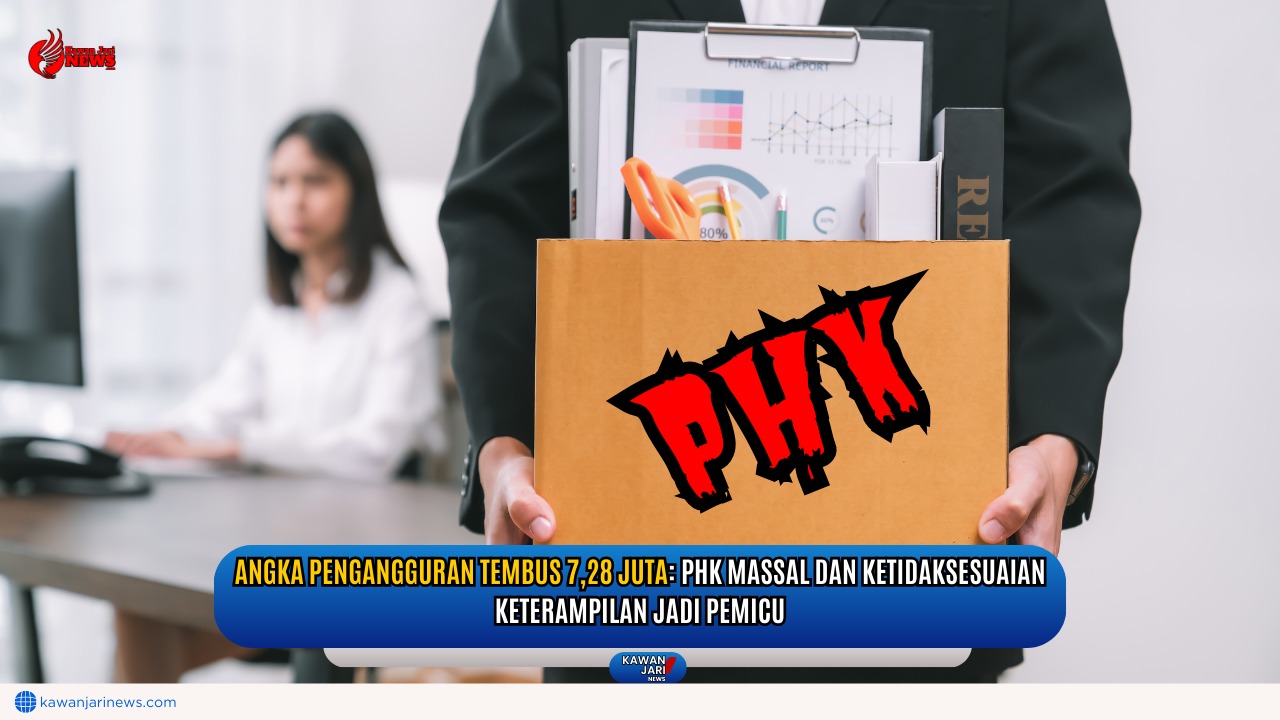 Doc. Ilustrasi Seorang pria membawa kotak berisi barang-barang pribadi usai terkena pemutusan hubungan kerja (PHK). Gambar ini hanya ilustrasi dan tidak menggambarkan kejadian atau individu sebenarnya. Per Februari 2025, angka pengangguran di Indonesia meningkat menjadi 7,28 juta orang akibat PHK massal dan ketidaksesuaian keterampilan kerja. Semua elemen yang ditampilkan bersifat imajiner dan tidak merepresentasikan kondisi atau pihak tertentu secara spesifik. (Foto Dokumentasi: Istimewa/kawanjariNews.com).