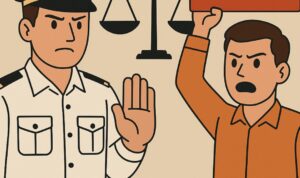 Doc. Gambar ini hanya bersifat ilustrasi dan tidak menggambarkan kejadian atau lokasi tertentu secara nyata. Ilustrasi ini merepresentasikan prinsip bahwa perangkat desa wajib tunduk pada hukum dan warga memiliki hak serta kewajiban untuk mengawasi jalannya pemerintahan desa. Dalam konteks penerapan Undang-Undang Nomor 6 Tahun 2014 tentang Desa, khususnya larangan-larangan dalam Pasal 51, penting bagi seluruh elemen desa untuk menjaga integritas, netralitas, dan akuntabilitas. Penyalahgunaan wewenang, keterlibatan dalam politik praktis, serta tindakan diskriminatif adalah pelanggaran serius yang harus dilawan. Melalui ilustrasi ini, masyarakat diajak untuk tidak diam melihat pelanggaran, melainkan melapor, mengawasi, dan terlibat aktif dalam proses pembangunan desa yang bersih dan adil demi tercapainya keadilan sosial bagi seluruh warga. (Doc. NR | kawanjarinews.com).