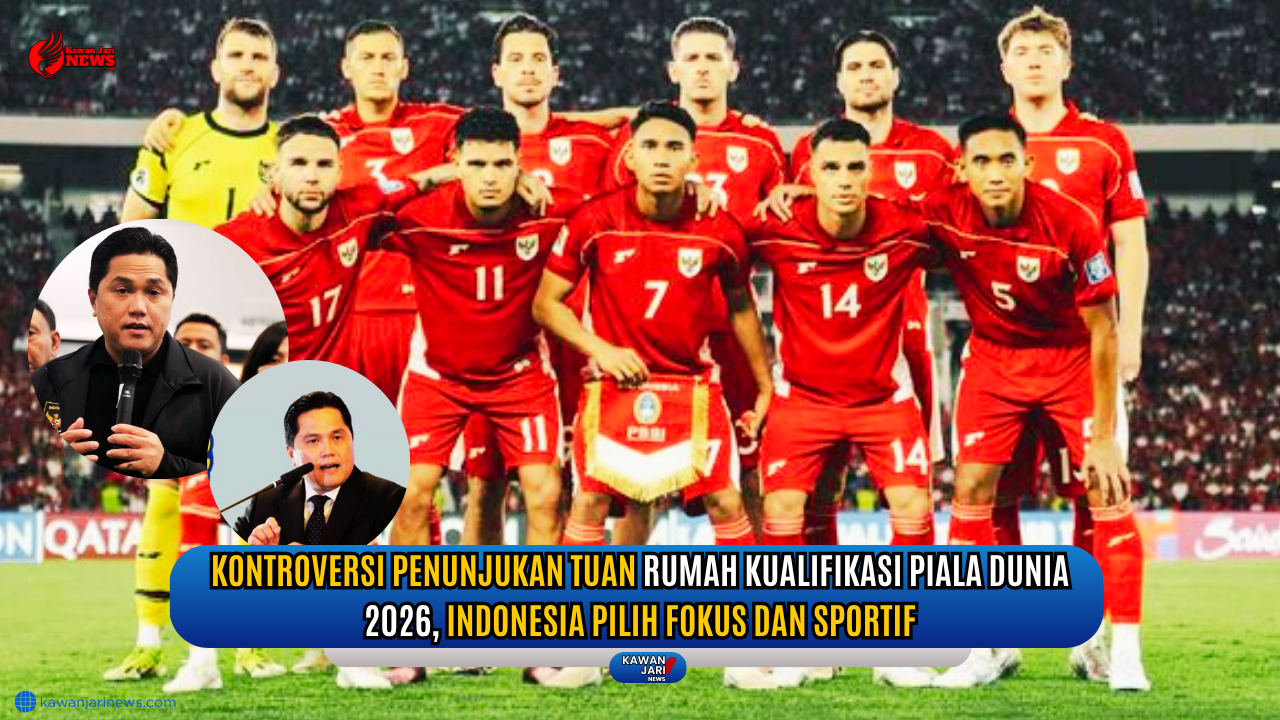 Doc. Skuad Timnas Indonesia berfoto bersama. Di tengah kontroversi penunjukan tuan rumah putaran keempat Kualifikasi Piala Dunia 2026, Indonesia memilih bersikap sportif dan fokus pada persiapan tim. Ketua Umum PSSI Erick Thohir menegaskan pentingnya menjunjung sportivitas dan kerja keras demi mengharumkan nama bangsa di kancah internasional. Gambar ini merupakan ilustrasi pelengkap untuk mendukung rilis berita. (Editor Foto: NR – kawanjarinews.com).
