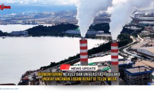 Doc. Cerobong asap PLTU batu bara di kawasan Indonesia Weda Bay Industrial Park (IWIP), Teluk Weda, Halmahera Tengah, Maluku Utara, tampak mengepulkan emisi ke udara. Aktivitas industri nikel di kawasan ini menjadi sorotan dalam laporan biomonitoring Nexus3 Foundation dan Universitas Tadulako yang mengungkapkan tingginya kandungan logam berat di lingkungan dan tubuh warga sekitar. (Foto Dokumentasi: Nexus3 Foundation).