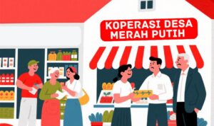 Doc. Ilustrasi aktivitas warga di sekitar toko koperasi dalam program Koperasi Desa Merah Putih. Skema ini menuai kritik dari sejumlah pihak, termasuk CELIOS, yang mengingatkan pemerintah tentang potensi gagal bayar dan beban tambahan terhadap dana desa jika tidak disusun dengan matang dan partisipatif. Catatan: Gambar ini hanya bersifat ilustrasi dan tidak menggambarkan kejadian atau lokasi tertentu secara nyata. (Doc. NR | kawanjarinews.com).