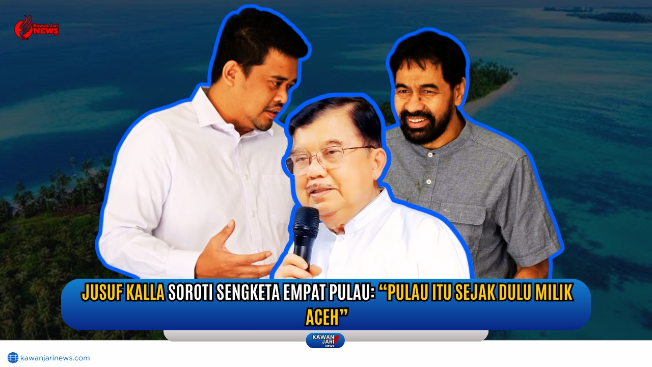Doc. Gambar ini merupakan ilustrasi pelengkap untuk mendukung rilis berita berjudul "Jusuf Kalla Soroti Sengketa Empat Pulau: ‘Pulau Itu Sejak Dulu Milik Aceh’". Ilustrasi menampilkan mantan Wakil Presiden Jusuf Kalla di tengah perbincangan mengenai polemik empat pulau yang disengketakan antara Provinsi Aceh dan Provinsi Sumatera Utara. Gambar ini bersifat ilustratif dan tidak merepresentasikan pertemuan atau dialog nyata antara tokoh-tokoh dalam gambar. (Foto: NR - kawanjarinews.com).