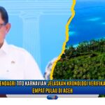 Doc. Menteri Dalam Negeri Muhammad Tito Karnavian menyampaikan penjelasan terkait kronologi verifikasi empat pulau di Aceh. Di sebelah kanan terlihat gambaran kondisi geografis salah satu pulau yang menjadi bagian dari wilayah administratif yang dipersoalkan. (Sumber Foto: Tangkapan layar dari kanal YouTube Sekretariat Presiden).