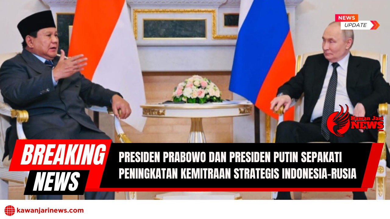 Doc. Presiden Republik Indonesia, Prabowo Subianto (kiri), bertemu dengan Presiden Rusia, Vladimir Putin (kanan), dalam pertemuan resmi di Istana Konstantinovsky, St. Petersburg, Rusia. Pertemuan ini menjadi bagian dari kunjungan bilateral dan partisipasi Indonesia dalam Forum Ekonomi Internasional St. Petersburg 2025. (Sumber Foto: Tangkapan layar dari YouTube Channel Sekretariat Presiden).