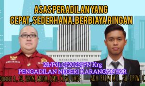 Doc. Advokat Donny Andretti, S.H., S.Kom., M.Kom., CMD, CPFW, CMDF (kiri) dan Advokat Prija M.T., S.H., CPFW, CMDF (kanan), tim kuasa hukum penggugat dalam perkara perdata Nomor 23/Pdt.G/2025/PN Krg. Keduanya menegaskan pentingnya penerapan asas peradilan yang cepat, sederhana, dan berbiaya ringan sebagaimana diamanatkan Undang-Undang Nomor 48 Tahun 2009. (Foto Dokumentasi: FERADI WPI Official).