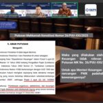 Doc. Tangkapan layar sesi webinar yang diselenggarakan oleh Ikatan Wajib Pajak Indonesia (IWPI), Kamis, 26 Juni 2025, menampilkan pembahasan Putusan Mahkamah Konstitusi (MK) Nomor 26/PUU-XXI/2023. Dalam pemaparannya, narasumber menyoroti amar putusan yang menyatakan bahwa kewenangan pembinaan organisasi, administrasi, dan keuangan bagi Pengadilan Pajak dialihkan dari Kementerian Keuangan ke Mahkamah Agung selambat-lambatnya pada 31 Desember 2026. Panel diskusi mempertanyakan dasar hukum Menteri Keuangan dalam menyusun RPMK yang mengatur izin kuasa hukum di Pengadilan Pajak, yang dianggap bukan lagi merupakan kewenangan kementerian tersebut. (Foto Dokumentasi: Eko Wahyu).