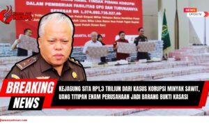 Doc. Kejaksaan Agung RI memperlihatkan tumpukan uang senilai Rp1,374 triliun yang disita sebagai barang bukti dalam kasus korupsi tata niaga ekspor minyak sawit mentah (CPO). Dana tersebut merupakan uang titipan dari enam perusahaan yang kini dimasukkan sebagai alat bukti dalam proses kasasi di Mahkamah Agung. Catatan: Foto ini digunakan untuk keperluan ilustrasi pemberitaan dan dokumentasi kegiatan resmi Kejaksaan Agung. Gambar tidak serta merta mewakili keseluruhan proses hukum atau keterlibatan individu tertentu, dan hanya bertujuan sebagai pelengkap visual dalam konteks jurnalistik. (Foto: NR -kawanjarinews.com).