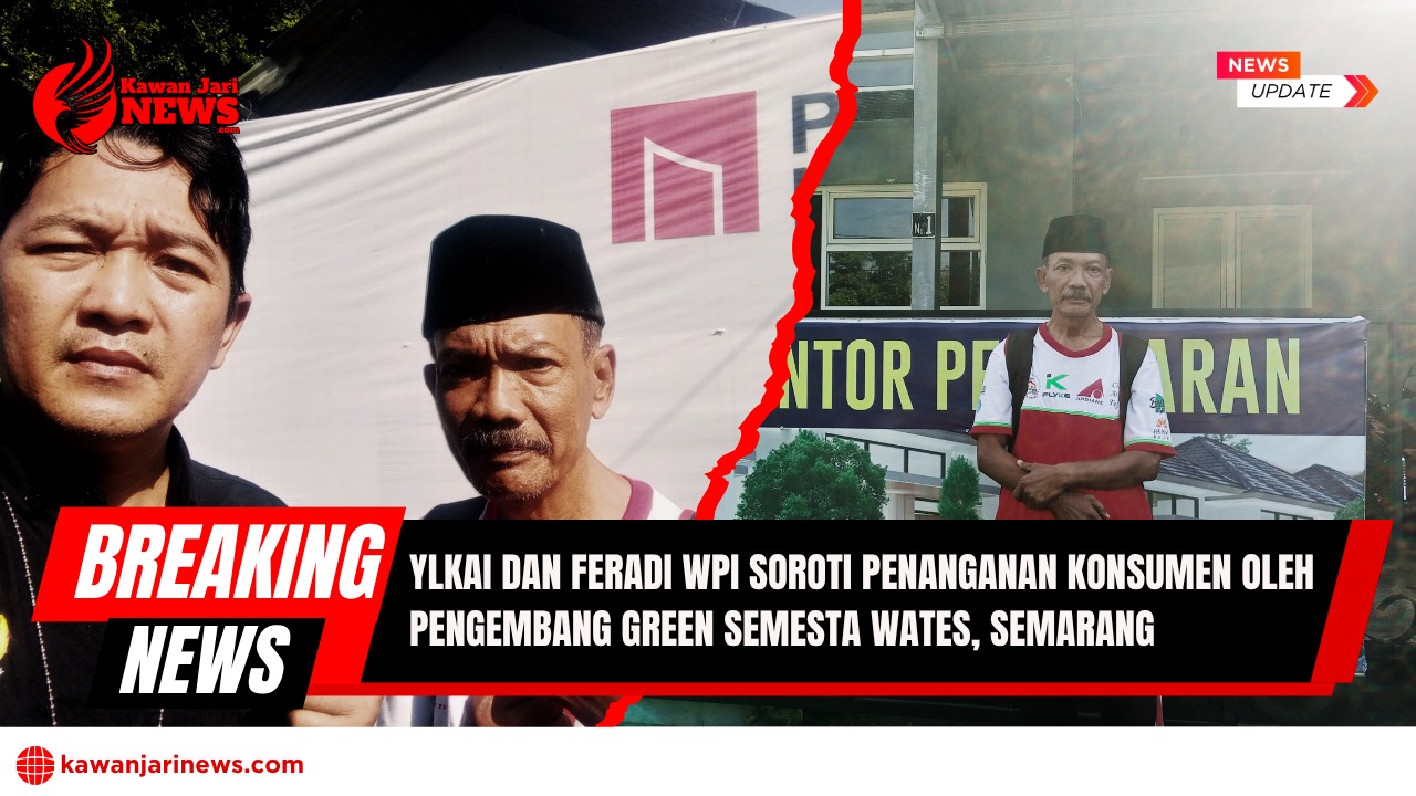Doc. Ketua YLKAI sekaligus Ketua DPC FERADI WPI Kota Semarang, Sukindar (kiri), bersama salah satu konsumen bernama Sutrisno (kanan), saat berada di lokasi pemasaran Perumahan Green Semesta, Wates, Semarang, Jawa Tengah, pada Sabtu (6/7/2025). Keduanya menyampaikan keprihatinan atas lambannya penanganan keluhan konsumen oleh pihak pengembang PT Pancanaka. (Foto Dokumentasi: SKD).