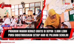 Doc. Suasana makan bersama siswa di salah satu sekolah dasar di Kota Depok yang menjadi penerima Program Makan Bergizi Gratis. Guru turut mendampingi siswa saat menyantap makanan yang disiapkan melalui Dapur Sehat Anak Negeri. Setiap harinya, lebih dari 3.000 porsi makanan bergizi didistribusikan ke puluhan sekolah di wilayah tersebut. (Foto: NR – kawanjarinews.com).