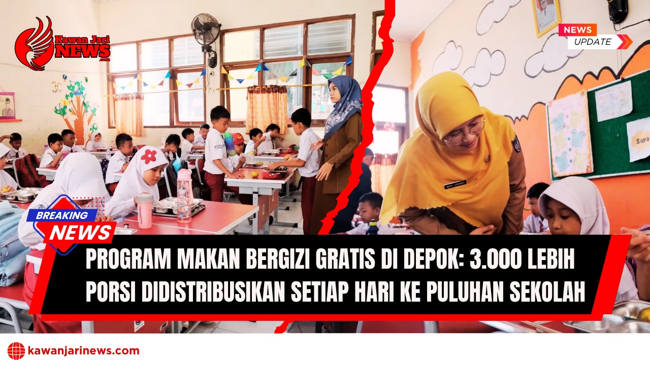 Doc. Suasana makan bersama siswa di salah satu sekolah dasar di Kota Depok yang menjadi penerima Program Makan Bergizi Gratis. Guru turut mendampingi siswa saat menyantap makanan yang disiapkan melalui Dapur Sehat Anak Negeri. Setiap harinya, lebih dari 3.000 porsi makanan bergizi didistribusikan ke puluhan sekolah di wilayah tersebut. (Foto: NR – kawanjarinews.com).