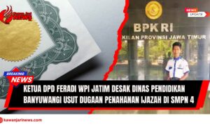 Doc. Kiri: Ilustrasi ijazah kelulusan. Kanan: Ketua DPD FERADI WPI Jawa Timur, Ari Bagus Pranata, saat berada di depan kantor BPK RI Perwakilan Provinsi Jawa Timur (Dok. FERADI WPI).