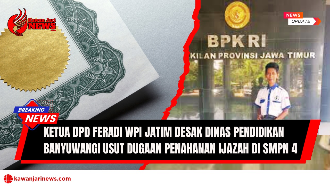 Doc. Kiri: Ilustrasi ijazah kelulusan. Kanan: Ketua DPD FERADI WPI Jawa Timur, Ari Bagus Pranata, saat berada di depan kantor BPK RI Perwakilan Provinsi Jawa Timur (Dok. FERADI WPI).