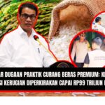 Doc. Ilustrasi: Menteri Pertanian Amran Sulaiman (kiri) menyampaikan pernyataan tegas terkait dugaan praktik pengoplosan beras premium. Di latar belakang, ilustrasi gabah dan beras menggambarkan pentingnya menjaga kualitas pangan nasional. Sementara itu, tim Satgas Pangan Polri (kanan) terlihat melakukan pemeriksaan lapangan ke sejumlah lokasi produsen dan distributor beras dalam rangka menindaklanjuti laporan pengoplosan yang merugikan masyarakat hingga Rp99 triliun per tahun. (Ilustrasi: NR – kawanjarinews.com).