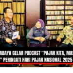 Doc. Host Mas Jo (kiri) bersama narasumber Siti Rahayu, SE., M.Si., Penyuluh Pajak Ahli Madya dari Direktorat Jenderal Pajak (tengah), dan Yulianto Kiswocahyono, SE., SH., BKP, Konsultan Pajak (kanan), saat membahas pentingnya kesadaran perpajakan dalam rangka memperingati Hari Pajak Nasional, 14 Juli 2025. Suasana diskusi berlangsung hangat dan informatif di studio RRI Surabaya, dikelilingi koleksi piringan hitam dan kaset yang menciptakan nuansa klasik dan edukatif. (Foto: Eko Wahyu – kawanjarinews.com).