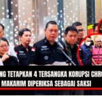 Doc. Tim Jaksa Penyidik Kejaksaan Agung menggelar konferensi pers resmi terkait penetapan empat tersangka dalam kasus dugaan korupsi pengadaan laptop berbasis Chromebook di Kementerian Pendidikan, Kebudayaan, Riset, dan Teknologi (Kemendikbristek) pada periode 2019–2022. Dalam gambar tampak para pejabat Kejagung yang dipimpin oleh Direktur Penyidikan Jampidsus memberikan pernyataan kepada media. Inset kanan atas dan bawah menampilkan momen penahanan terhadap para tersangka yang mengenakan rompi tahanan. Kasus ini juga menyeret nama mantan Menteri Pendidikan, Nadiem Makarim, yang telah diperiksa sebagai saksi oleh Kejagung. (Foto: NR – kawanjarinews.com).