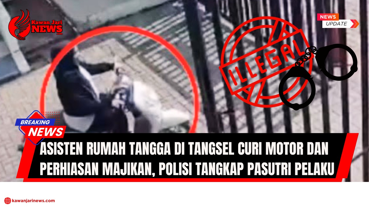 Doc. Tangkapan layar CCTV saat pelaku yang diduga asisten rumah tangga berinisial “P” membawa kabur sepeda motor milik majikannya di kawasan perumahan Tangerang Selatan. Aksi pencurian ini dilakukan secara diam-diam dan terekam jelas oleh kamera pengawas. (Foto: NR – kawanjarinews.com).