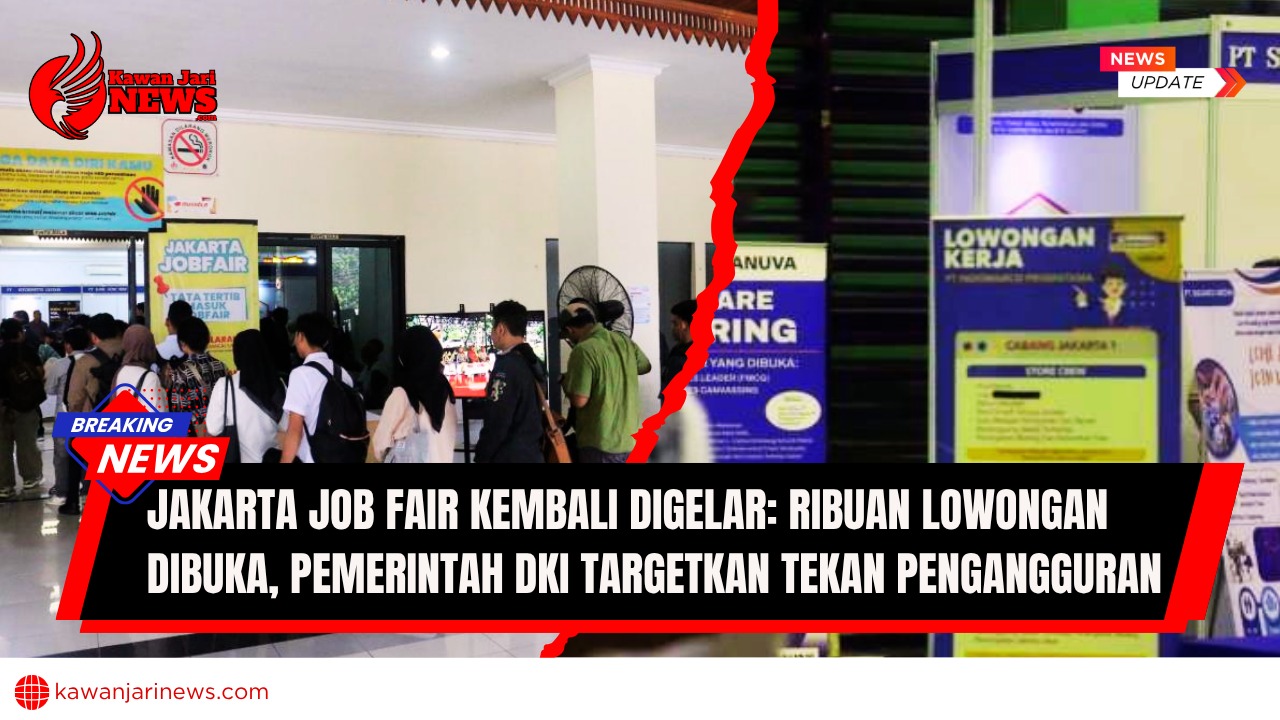 Doc. Suasana Jakarta Job Fair yang kembali digelar di salah satu gedung pusat kegiatan warga Jakarta. Ratusan pencari kerja tampak memadati area pendaftaran dan stan perusahaan yang menawarkan ribuan lowongan kerja dari berbagai sektor industri. Pemerintah Provinsi DKI Jakarta menargetkan kegiatan ini dapat menekan angka pengangguran secara signifikan. (Foto: NR – kawanjarinews.com).
