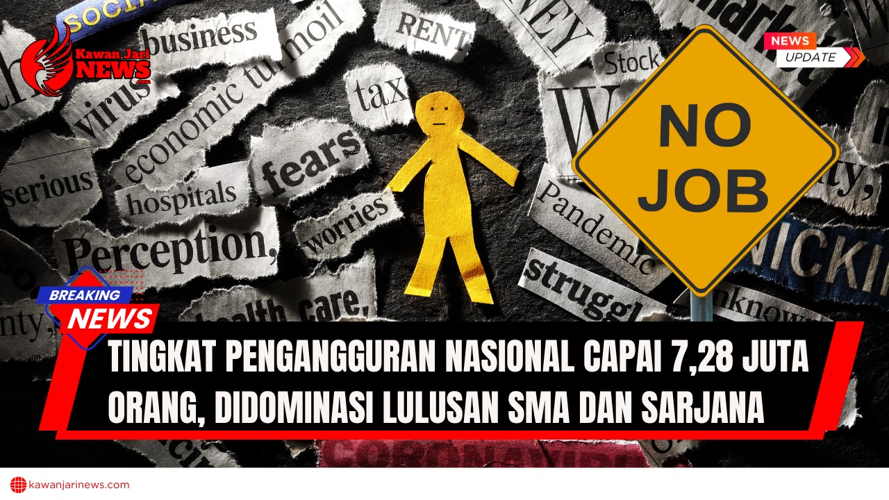 Doc. Ilustrasi krisis ketenagakerjaan di Indonesia. Berdasarkan data BPS tahun 2025, jumlah pengangguran nasional mencapai 7,28 juta orang, dengan mayoritas berasal dari lulusan SMA dan sarjana. Fenomena ini menyoroti ketidaksesuaian antara dunia pendidikan dan kebutuhan industri kerja, serta pentingnya peran pelatihan vokasi dan sistem informasi pasar kerja yang efektif. Catatan: Gambar hanya merupakan ilustrasi dan tidak menggambarkan kondisi atau individu secara nyata. (Ilustrasi: NR – kawanjarinews.com).