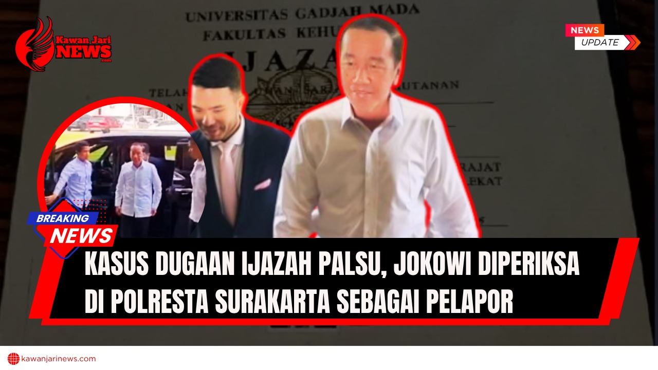 Doc. Jokowi dan kuasa hukumnya tiba di Polresta Surakarta untuk pemeriksaan sebagai pelapor dalam kasus dugaan pencemaran nama baik terkait ijazah. (NR – kawanjarinews.com).