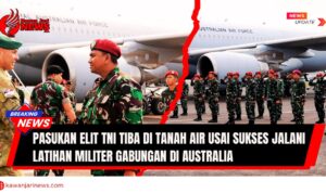 Doc. Pasukan Elit TNI Tiba di Tanah Air Sejumlah prajurit elit TNI yang tergabung dalam Koopsus TNI, Kopassus TNI AD, Denjaka TNI AL, dan Kopasgat TNI AU tiba di Indonesia usai menuntaskan latihan militer gabungan Talisman Sabre dan Trisula Wyvern 2025 di Australia. Latihan ini melibatkan 19 negara dan digelar di New South Wales dan Queensland. Ketibaan pasukan disambut secara resmi dalam upacara militer di Terminal Selatan, Lanud Halim Perdanakusuma, Jakarta Timur, Kamis (24/7/2025). (Foto Dokumentsi: Puspen TNI).