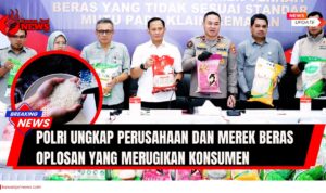 Doc. Konferensi Pers: Pengungkapan Kasus Beras Oplosan oleh Polri. Direktorat Tindak Pidana Ekonomi Khusus (Dittipideksus) Bareskrim Polri menggelar konferensi pers di Jakarta, Kamis (24/7/2025), terkait pengungkapan kasus pengoplosan dan pengurangan takaran beras premium yang merugikan konsumen secara masif. Dalam konferensi ini, Polri membeberkan sejumlah merek dan perusahaan yang terlibat, serta menyampaikan hasil temuan dari 268 sampel beras dari 212 merek yang diperiksa di 10 provinsi. Barang bukti berbagai merek beras ditampilkan, sebagai bagian dari transparansi penegakan hukum dan perlindungan terhadap konsumen. (NR – kawanjarinews.com).