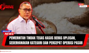Doc. Menteri Koordinator Bidang Pangan, Zulkifli Hasan, berencana menerapkan langkah tegas pemerintah dalam mengatasi kasus beras oplosan dan kenaikan harga beras. Gambar juga menampilkan ilustrasi latar belakang beras, menyoroti fokus pemerintah pada penyederhanaan kategori beras dan percepatan operasi pasar untuk menstabilkan harga dan melindungi konsumen. (NR – kawanjarinews.com).