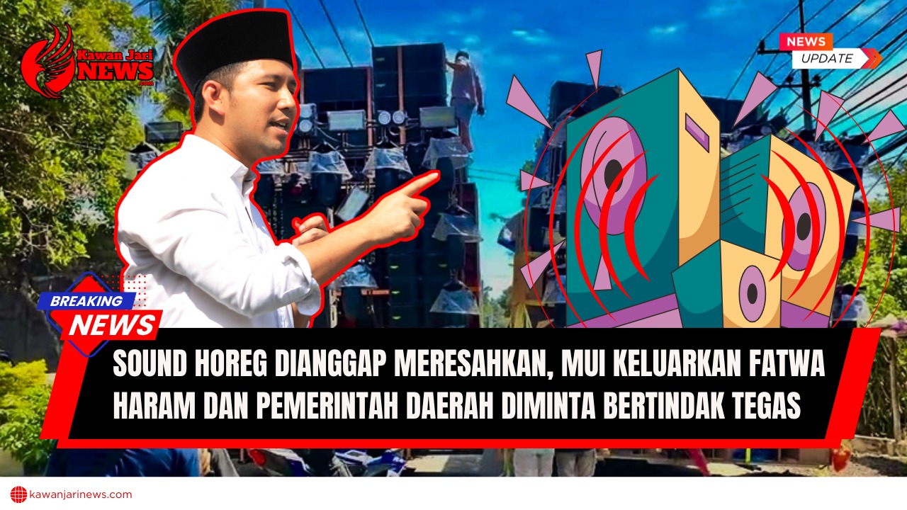 Doc. Gambar ini menampilkan sebuah truk sound system raksasa ("sound horeg") yang sering digunakan dalam acara-acara di Jawa Timur dan Jawa Tengah, dengan ilustrasi Wakil Gubernur Jawa Timur, Emil Dardak, yang menyoroti isu tersebut. MUI Jawa Timur telah mengeluarkan fatwa haram terhadap sound horeg karena dianggap meresahkan dan menimbulkan gangguan. Wagub Emil Dardak mendukung penerapan regulasi tegas oleh pemerintah daerah terkait penggunaan sound system yang berpotensi menimbulkan kebisingan dan gangguan ketertiban umum. Pemerintah didesak untuk bertindak cepat dan membuat aturan yang jelas untuk membatasi penggunaan sound system yang mengganggu. (NR – kawanjarinews.com).