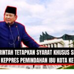 Doc. Ilustrasi visual yang menampilkan sosok Presiden Terpilih 2024–2029, Prabowo Subianto, dengan latar belakang gedung utama di kawasan Ibu Kota Nusantara (IKN). Gambar ini digunakan untuk memperkuat narasi berita terkait kebijakan pemerintah mengenai penetapan syarat khusus sebelum penandatanganan Keputusan Presiden (Keppres) tentang pemindahan ibu kota negara ke IKN. Catatan: Gambar ini merupakan ilustrasi semata dan tidak menggambarkan kondisi aktual maupun kejadian pada waktu dan tempat tertentu. (Sumber Foto: setneg.go.id – Ilustrasi: NR – kawanjarinews.com).