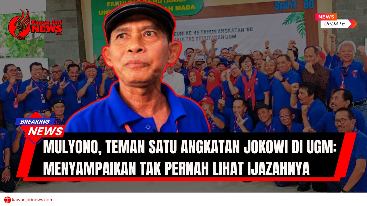 Doc. Sosok Mulyono, alumni Fakultas Kehutanan UGM angkatan 1980, tampil di bagian depan. Di latar belakang, para alumni lainnya mengikuti sesi foto bersama dalam rangka reuni ke-45 tahun yang digelar di Kampus UGM, Yogyakarta, Sabtu (27/7/2025). (NR – kawanjarinews.com).