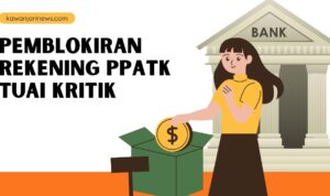 Doc. Ilustrasi berita dari Kawanjarinews.com yang menyoroti kebijakan pemblokiran rekening dorman oleh PPATK. Tampak seorang wanita yang kebingungan saat mengambil uang dari sebuah kotak berlambang dolar, dengan latar belakang gedung bank, menggambarkan kebingungan masyarakat terhadap pemblokiran rekening yang dinilai mengejutkan dan belum tersosialisasi dengan baik. (Ilustrasi: Eko Wahyu – kawanjarinews.com).