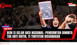 Doc. Mahasiswa yang tergabung dalam BEM Seluruh Indonesia (BEM SI) menggelar aksi unjuk rasa bertajuk Indonesia Cemas 2025 dengan mengangkat 11 tuntutan untuk perbaikan bangsa di kawasan Monas, Jakarta Pusat. Salah satu peserta aksi mengangkat poster bertuliskan "Pemerintah Jangan Anti Kritik" sebagai simbol perlawanan terhadap pembungkaman suara mahasiswa. (NR – kawanjarinews.com).