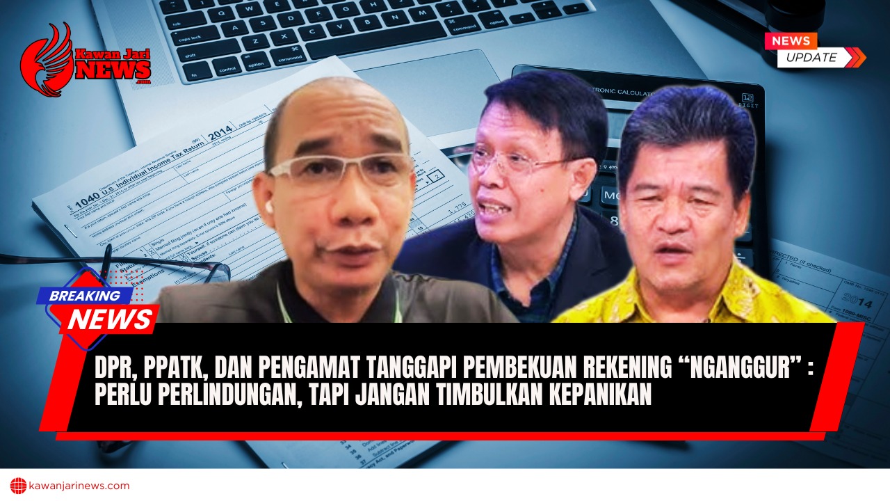 Doc. Tangkapan layar, menampilkan Natsir Kongah (Koordinator Kelompok Humas PPATK), Trubus Rahardiansyah (Pengamat Kebijakan Publik), dan Rudianto (Anggota Komisi III DPR RI Fraksi NasDem) saat membahas kebijakan pembekuan rekening dorman atau “nganggur”. (Sumber: Kompas TV Youtube Chanel).