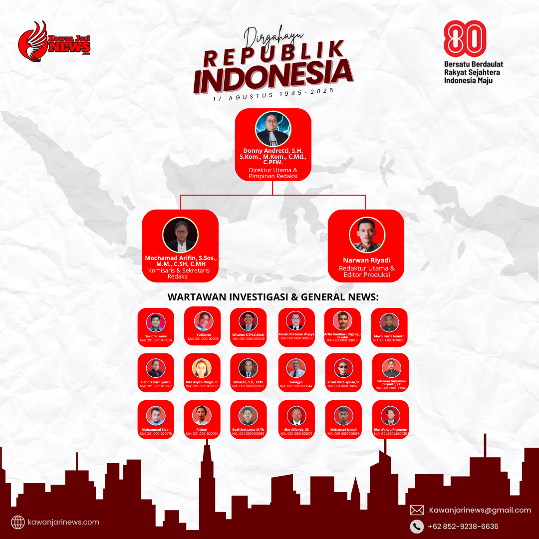 Doc. Dalam momentum peringatan HUT ke-80 Republik Indonesia, seluruh jajaran redaksi menyampaikan ucapan selamat serta doa agar semangat perjuangan para pahlawan terus menjadi inspirasi dalam membangun Indonesia yang bersatu, berdaulat, sejahtera, dan maju. (Foto: Dok. kawanjarinews.com).