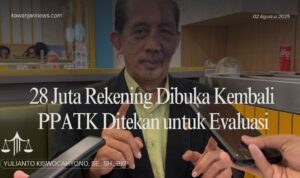Doc. Praktisi hukum dan perpajakan, Yulianto Kiswocahyono, SE., SH., BKP, saat memberikan keterangan kepada wartawan terkait pencabutan pemblokiran lebih dari 28 juta rekening oleh PPATK. Ia menyoroti pentingnya evaluasi menyeluruh atas kebijakan tersebut untuk menjamin keadilan bagi masyarakat, khususnya kelompok rentan. (Eko Wahyu – kawanjarinews.com).
