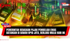 Doc. Gambar ini menampilkan batangan emas yang disusun secara berlapis-lapis dengan latar belakang grafik perdagangan emas yang dinamis. Grafik menunjukkan fluktuasi harga emas, yang menggambarkan dinamika pasar. Batangan emas yang tampak berkilauan merepresentasikan potensi investasi dan keuntungan dari kebijakan pemerintah yang baru. Kombinasi elemen visual ini bertujuan untuk menarik perhatian pembaca dan menyampaikan pesan utama berita, yaitu pembebasan pajak pembelian emas batangan di bawah Rp10 juta. Catatan: Gambar ini merupakan ilustrasi dan tidak merepresentasikan situasi atau transaksi emas tertentu. (Ilustrasi: NR – kawanjarinews.com).