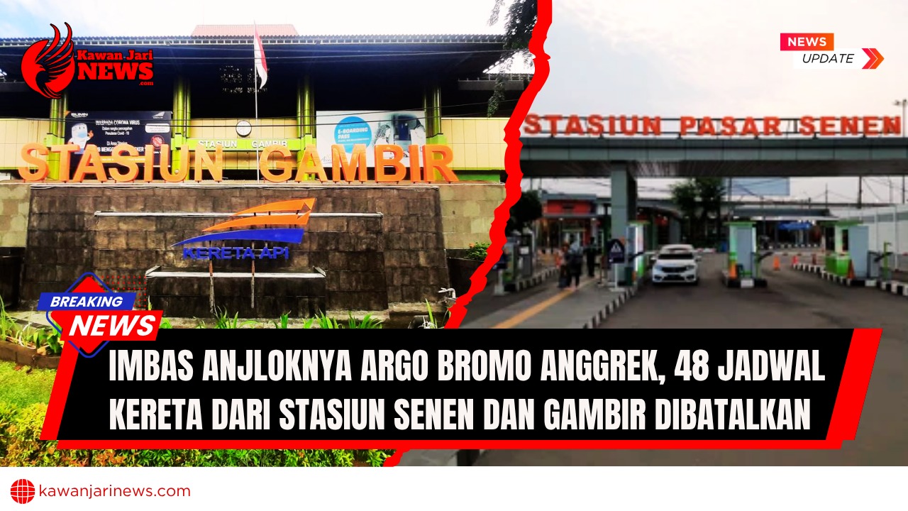 Doc. Gambar ilustrasi menampilkan Stasiun Gambir dan Stasiun Pasar Senen untuk menggambarkan dampak luas pembatalan jadwal kereta akibat anjloknya kereta Argo Bromo Anggrek. Catatan: Gambar ini hanyalah ilustrasi dan tidak merepresentasikan situasi atau jumlah penumpang tertentu pada waktu kejadian. (NR – kawanjarinews.com).