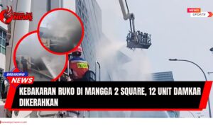 Doc. Petugas pemadam kebakaran dikerahkan menggunakan armada dan alat khusus untuk memadamkan api yang melanda ruko di kawasan Mangga 2 Square, Pademangan, Jakarta Utara, Senin (5/8/2025). Asap tebal terlihat membubung dari lantai 4 bangunan, sementara evakuasi pengunjung dan karyawan dilakukan untuk menghindari korban jiwa. (Sumber: Megapolitan).