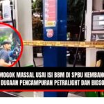 Doc. Petugas kepolisian telah memasang garis polisi di area dispenser SPBU di Kembangan, Jakarta Barat, setelah terjadi insiden mogok massal sepeda motor usai pengisian BBM. (NR – kawanjarinews.com).