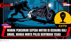 Doc. Ilustrasi pencurian sepeda motor yang terjadi pada malam hari, disajikan dalam gaya rekaman CCTV. Catatan: Gambar ini hanya untuk tujuan ilustrasi. (NR – kawanjarinews.com).