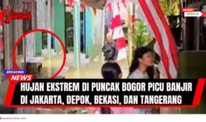 Doc. Sejumlah warga melintasi gang yang terendam banjir di kawasan permukiman padat penduduk. Banjir terjadi akibat luapan Sungai Ciliwung dan Kali Pesanggrahan setelah hujan ekstrem dengan curah hujan lebih dari 110 mm per hari di kawasan Puncak Bogor. (NR – kawanjarinews.com).