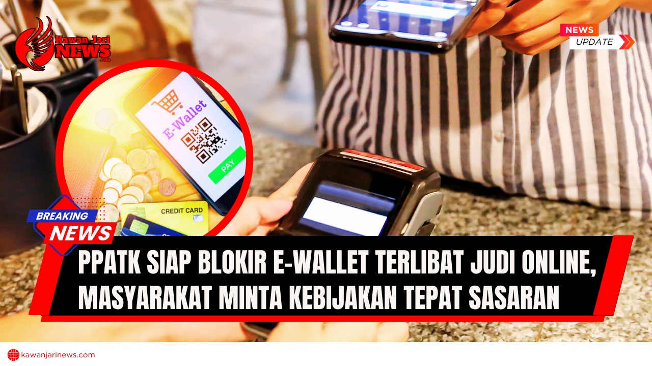 Doc. Gambar ilustrasi menunjukkan transaksi pembayaran menggunakan e-wallet melalui scan kode QR pada mesin EDC. Terlihat sebuah smartphone menampilkan aplikasi e-wallet dengan kode QR dan pilihan pembayaran. Ilustrasi ini merepresentasikan penggunaan teknologi pembayaran digital yang marak saat ini. (NR – kawanjarinews.com).