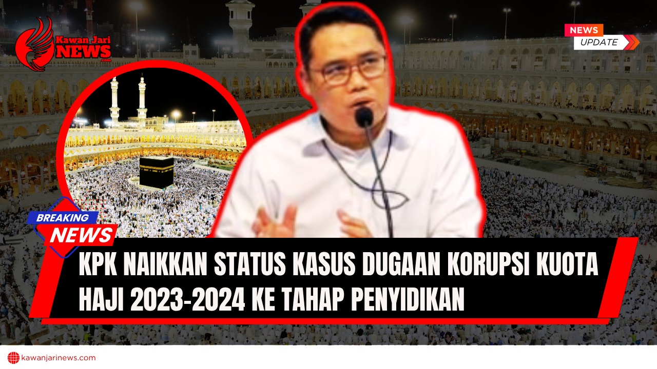 Doc. Gambar ilustrasi menunjukkan Deputi Penindakan dan Eksekusi KPK, Asep Guntur Rahayu. Kombinasi gambar Asep Guntur Rahayu dan latar belakang Ka'bah yang ramai jamaah haji secara visual mengambarkan pernyataan resmi KPK tentang peningkatan status kasus dugaan korupsi kuota haji ke tahap penyidikan dengan konteks ibadah haji. (NR – kawanjarinews.com).