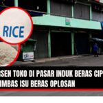 Doc. Sejumlah kios di Pasar Induk Beras Cipinang, Jakarta Timur, tampak tutup pada Senin (11/8/2025) akibat isu beras oplosan yang memicu kekhawatiran pedagang. (NR – kawanjarinews.com).