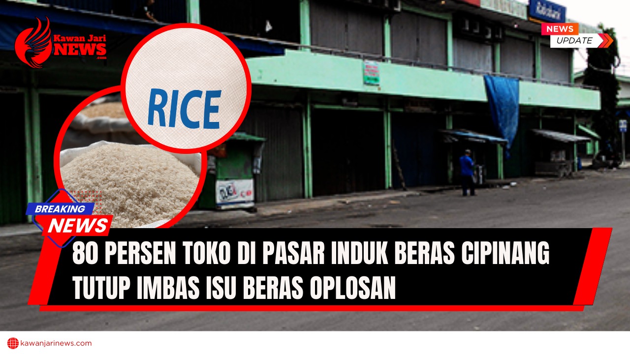 Doc. Sejumlah kios di Pasar Induk Beras Cipinang, Jakarta Timur, tampak tutup pada Senin (11/8/2025) akibat isu beras oplosan yang memicu kekhawatiran pedagang. (NR – kawanjarinews.com).