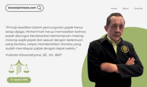 Doc. Yulianto Kiswocahyono, SE., SH., BKP, konsultan pajak, menyampaikan pentingnya prinsip keadilan dalam pemungutan pajak agar tidak memberatkan wajib pajak yang telah membayar tepat waktu. (Foto: Eko Wahyu – kawanjarinews.com).